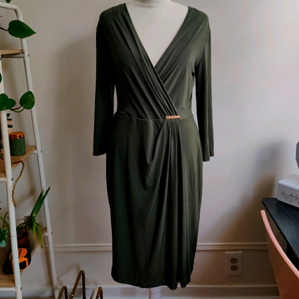 Olive Green Calvin Klein Wrap Dress